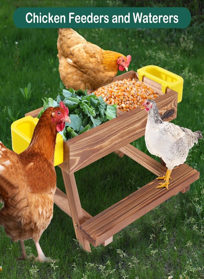 Boulphia Chicken Feeders and Waterers, Chicken Feeder No Waste Kit with Picnic Table and 2 Water Feeder, Handmade Wooden Chicken Supplies & Accessories for Chicken Coop - Image 4